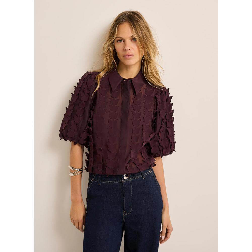 Mint Velvet Burgundy Butterfly Applique Shirt